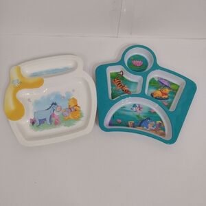 Winnie The Pooh Set Of 2  Kids Character Plate Set - White and Blue